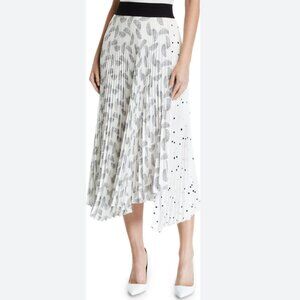 A.L.C Pleated Grainger Skirt White and Black Print (Size 4)